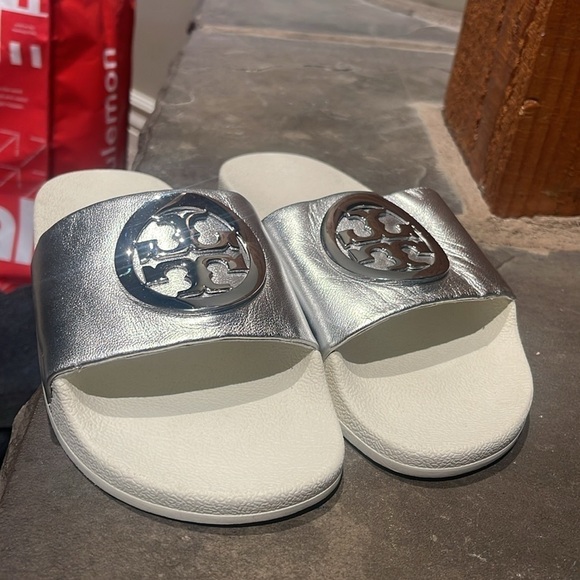 Tory Burch Silver Slide Sandals - Picture 6 of 7